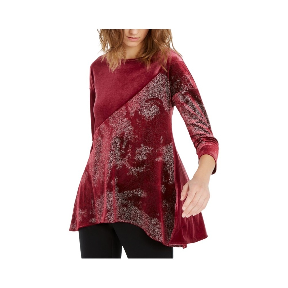 Alfani Velvet High-Low Red Tunic Top NWT Size M